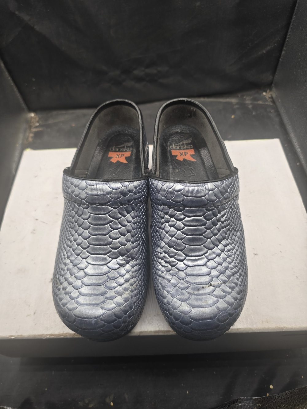 Dansko Metallic Navy Blue Textured Slip-On Clogs